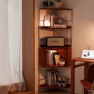 中古实木转角置物架不锈钢三角展示柜客厅多功能墙角卧室收纳书架