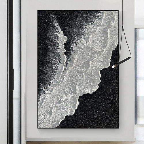 手绘油画黑白轻奢浪潮立