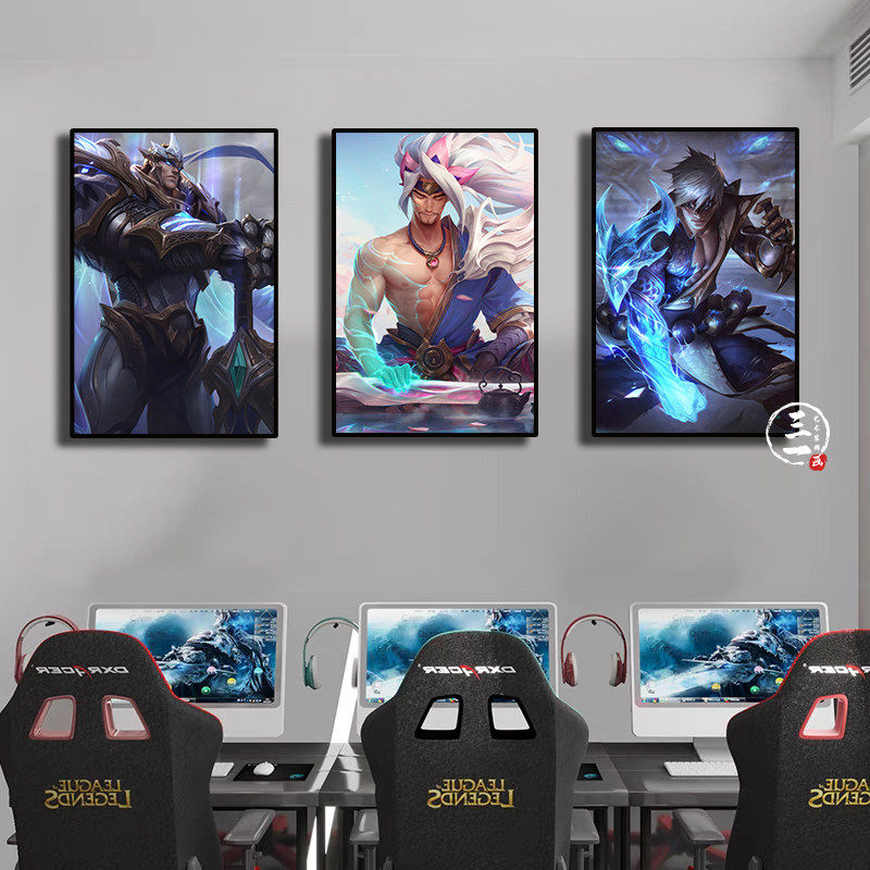 英雄联盟LOL挂画盖伦亚索金克丝游戏海报网咖电竞酒店墙壁装饰画