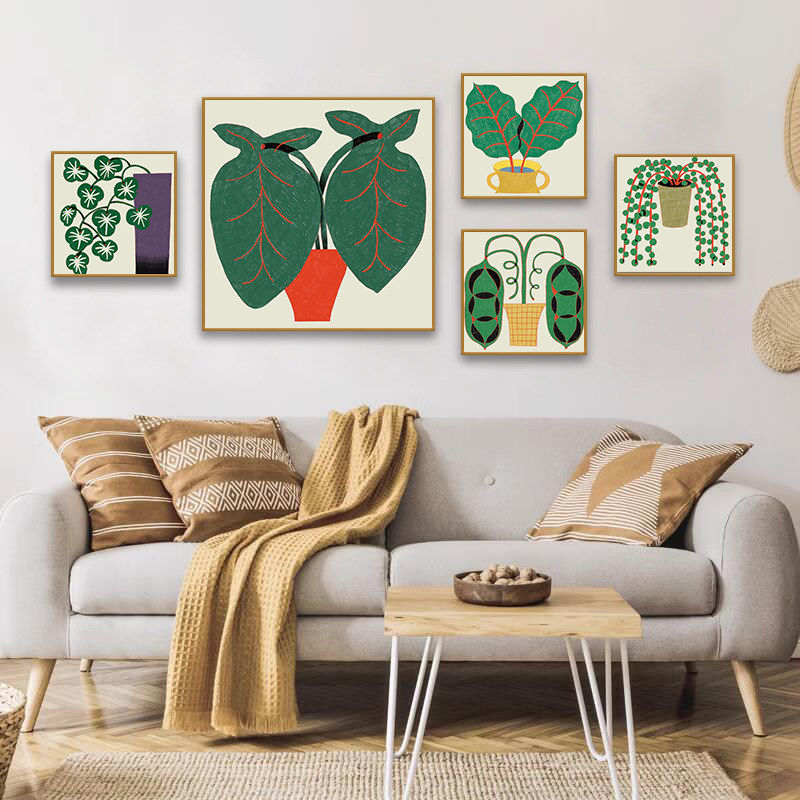 北欧风植物小清新挂画客厅简约墙壁画餐厅手绘绿植叶子墙面装饰画