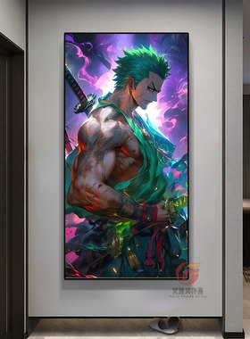 海贼王路飞索隆艾斯装饰画电竞房酒店网咖动漫客厅玄关挂画灯光画