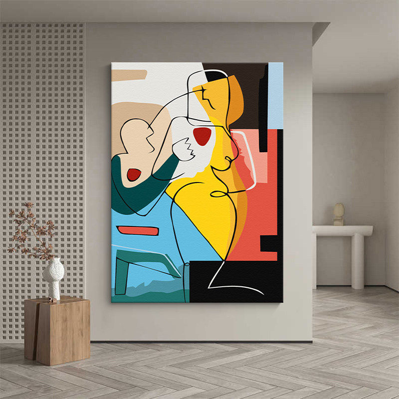 毕卡索客厅装饰画抽象高级感艺术人物纯手绘油画意式极简玄关挂画