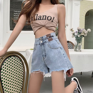 女2023新款 薄款 牛仔短裤 夏季 破洞阔腿裤 子ins超火高腰a字辣妹热裤
