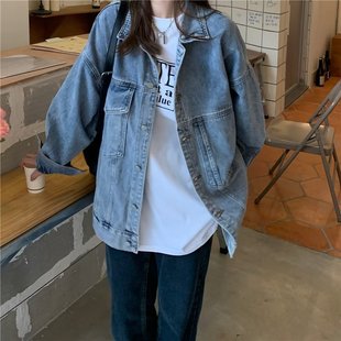 工装牛仔外套女美式复古港味初早春秋韩版宽松学生设计感小众上衣