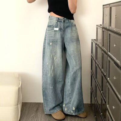 梨型身材阔腿牛仔裤女夏季新款