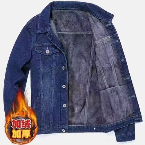 工地干活加绒牛仔夹克男士耐磨加厚保暖工作服多口袋耐穿牛仔外衣