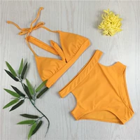 2018 mới châu Âu và Mỹ rắn màu ren ren bikini đồ bơi của phụ nữ gợi cảm eo cao tam giác áo tắm spa - Bikinis bộ bikini 3 món