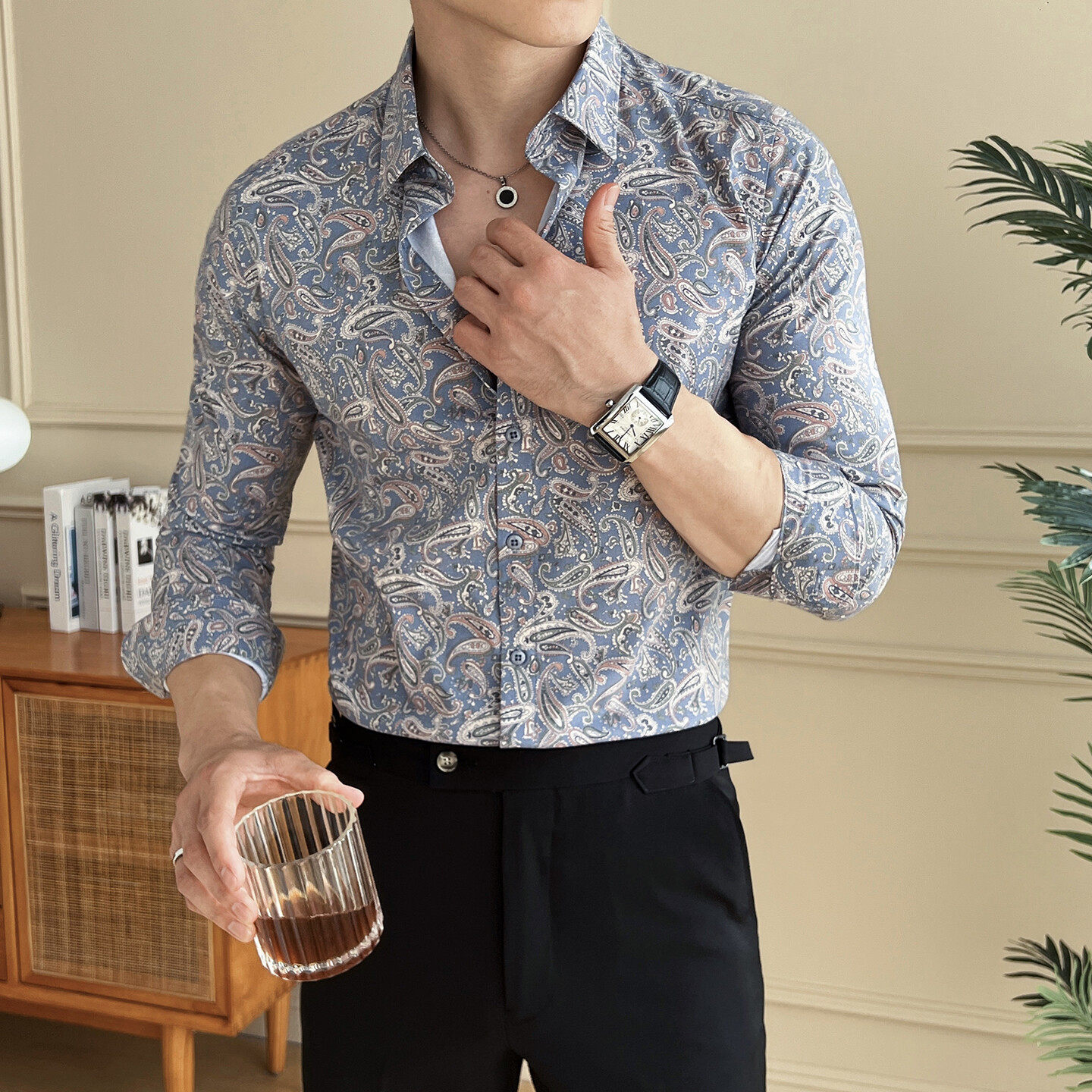 鱼形花纹2025秋季新款男士长袖衬衫韩版衬衣上衣A311-CSZ8864-P52