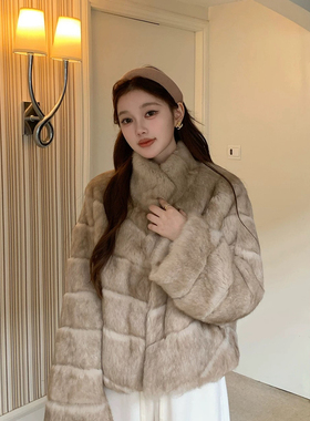 NOVA-毛一体立领横排高品质外套保暖大衣短款外套冬短外套5255lx