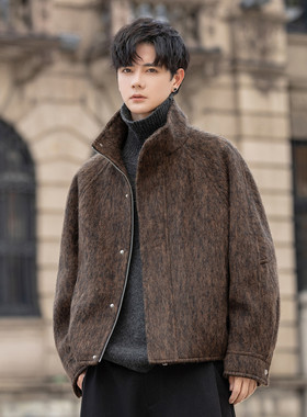 羊毛呢外套男休闲立领短款夹克2025秋冬宽松高级感6568-p310控549