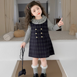 女童学院风连衣裙2025新款 洋气格子背心裙生日礼服裙 儿童春秋款