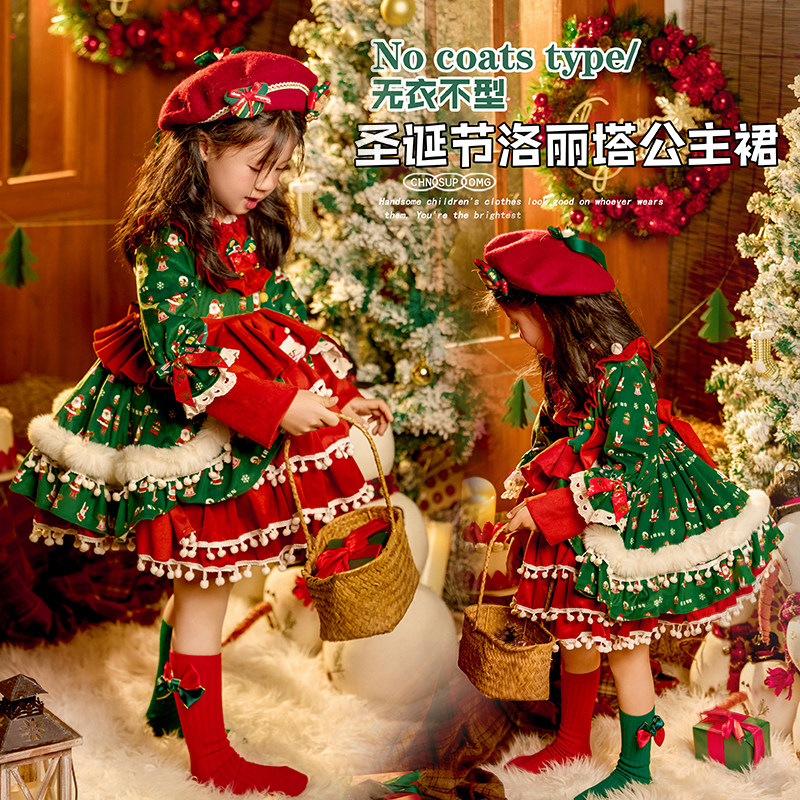 儿童圣诞节发光加厚连衣裙新款女宝宝洋气万圣节服装洛丽塔公主裙