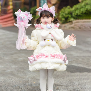 公主外套 女宝加厚棉衣洋气冬季 女童凯蒂猫咪洛丽塔棉服中长款 冬装