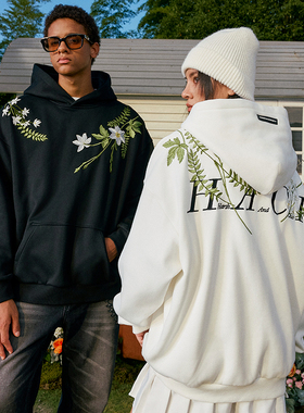 HACR丨harshandcruel 新中式花卉花环刺绣文字HACR廓形连帽卫衣