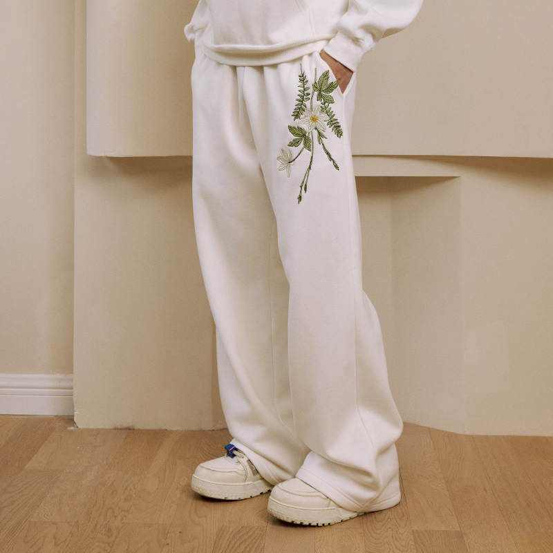 HACR垂坠感花卉直筒休闲卫裤