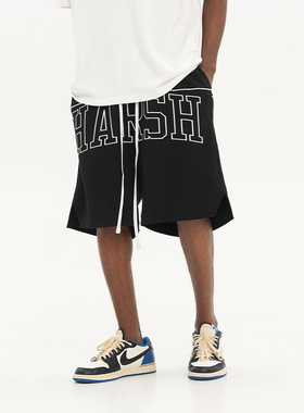 harsh and cruel 美式高街出芽设计字母宽松篮球运动休闲针织短裤