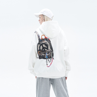 harshandcruel 手绘恶搞涂鸦反战双肩背包印花连帽卫衣朱志鑫同款