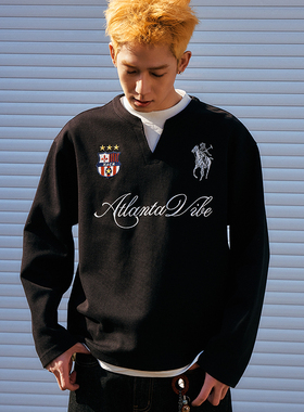 HACR丨harshandcruel·叠穿假两件徽章刺绣亨利领长袖T恤国潮牌