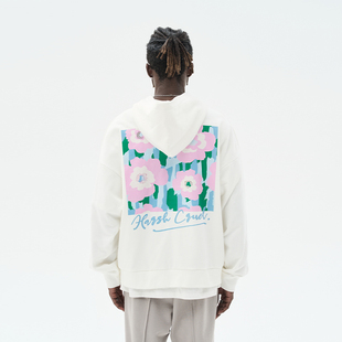 harsh and cruel 抽象涂鸦油画花朵手写字街头宽松休闲连帽卫衣
