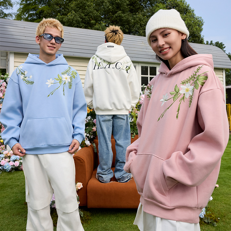 HACR新中式花环刺绣连帽卫衣