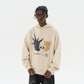 cruel harsh and 爆炸头人像手绘立体发泡宽松休闲连帽卫衣