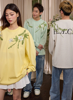 HACR丨harshandcruel植物系新中式花卉花环刺绣文字长袖T恤