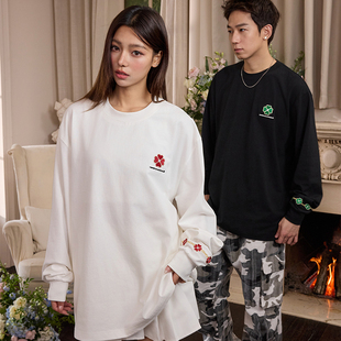 HACR丨harshandcruel复古四叶草雅宝手链刺绣情侣简约圆领长袖T恤