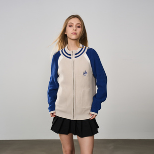 and 撞色刺绣针织拉链开衫 cruel 复古插肩袖 毛衣外套 美式 harsh