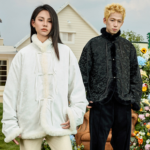 HACR丨harshandcruel新中式手工盘扣毛绒夹边竹影pu皮羽绒服外套