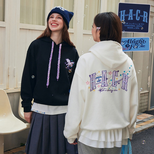 HACR流星独角兽刺绣连帽卫衣 国潮潮流宽松慵懒感情侣装帽衫男女