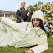 harshandcruel绿花环过肩绕领刺绣保暖无绗线翻领羽绒服外套