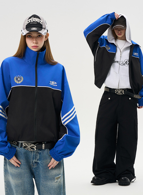 HACR复古拼色户外运动夹克 国潮牌美式复古宽松立领休闲外套