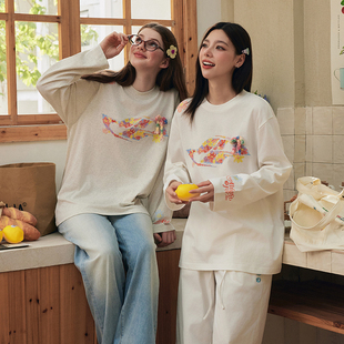 HACR手绘小花园logo印花t恤 t恤男女 早秋国潮牌宽松慵懒感情侣装