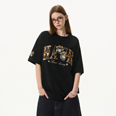 复古街头甜酷风国潮牌短袖 HACR豹纹贴布猫爪T恤 美式