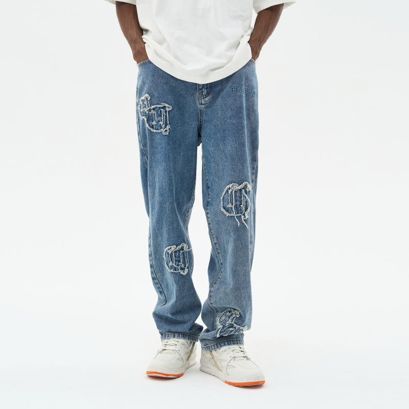 贴布牛仔长裤harshandcruel