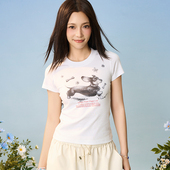 HACR｜harshandcruel素描手绘小狗弹力修身 圆领正肩短袖 T恤女