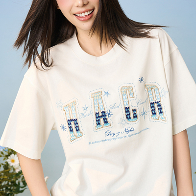 HACR｜harshandcruel渐变编织贴布刺绣宽松圆领短袖T恤男女