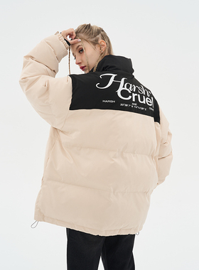 harsh and cruel 美式街头立体植绒文字排版重磅保暖加厚棉服外套