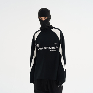 HACR丨harshandcruel复古运动拼接街头宽松圆领长袖卫衣打底衫