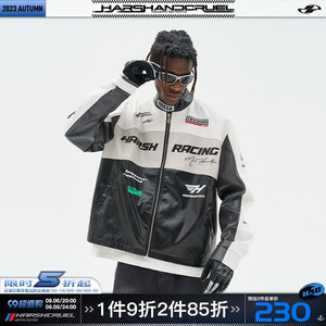 【曾可妮 吴海】harshandcruel美式街头复古拼色翻领赛车服皮夹克
