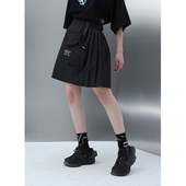 harshandcruel2020新款 立体可拆卸口袋设计拼接尼龙百褶短裙女潮