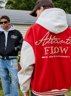 【张泽禹】HACR珍珠绣手写排版刺绣文字翻领棒球夹克外套