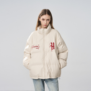 复古嘻哈街头排版 cruel 印花宽松休闲刺绣仿皮棉服 and harsh