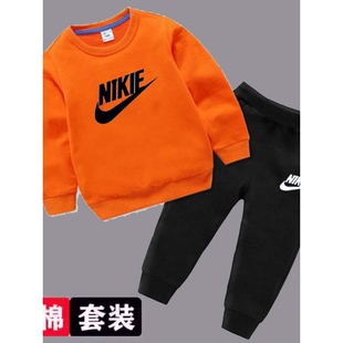 秋冬新款儿童纯棉卫衣运动套装男女童连帽潮牌圆领加绒休闲两件套