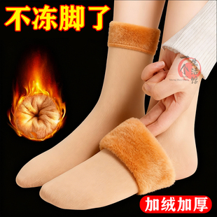 秋冬加绒袜子女中筒加厚保暖雪地袜短袜光腿神器地板袜女袜御寒
