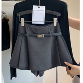 裙阔腿裤 半身裙2025秋冬款 毛呢短裙女高腰显瘦百褶裙假两件A字裤