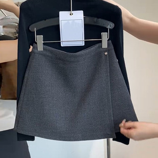 时尚 不规则毛呢短裤 高腰显瘦a字裙裤 新款 短裙半身裙 女2025秋冬季