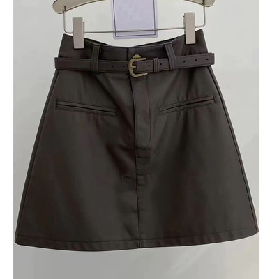 咖色PU皮裙2025秋冬新款短裙