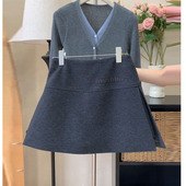 刺绣字母毛呢短裙裤 女2025秋冬新款 高腰显瘦半身裙侧开叉A字短裙