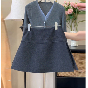 刺绣字母毛呢短裙裤 高腰显瘦半身裙侧开叉A字短裙 女2025秋冬新款